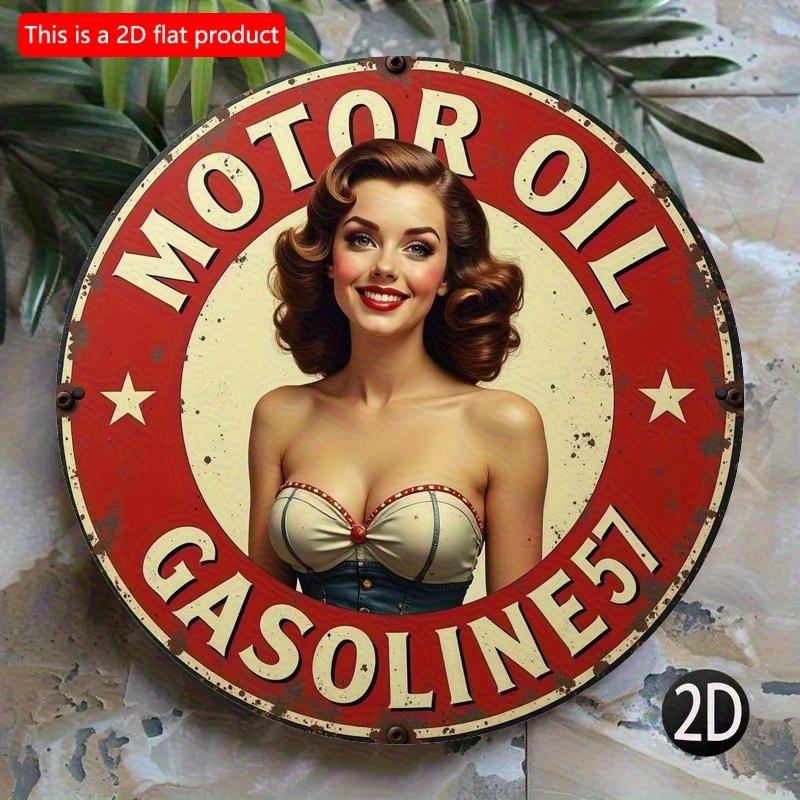 2d Flat 20*20cm Wooden Logo, Retro Motor Oil Advertising Decoration Sign, Suitable for Homes, Laundry Rooms, Gyms, Cafes, Rooms, Terraces, Kitchens
