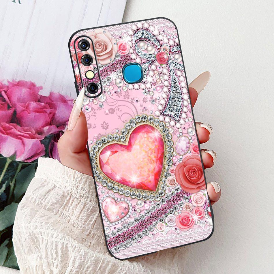 For Infinix Hot 8 Phone Case Hot 8 Lite Hot8 X650 X650C X650B X650D Elegant Floral Cat Pattern Black Silicone Soft TPU Cases