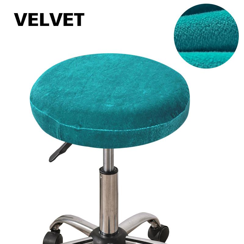 

Бархатный круглый стул, чехол для стула, эластичный поворотный подъемный пуф для ног, чехол для сиденья барного стула, однотонный защитный чехол для обеденного стула озеро синий