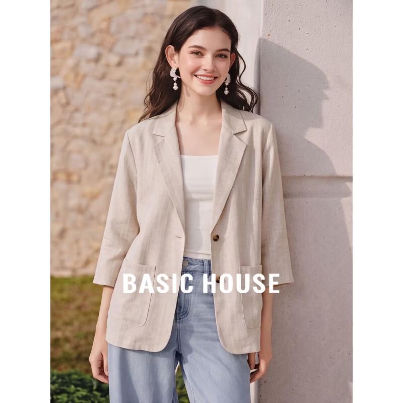 Женский льняной блейзер Basic House с длинным рукавом XL