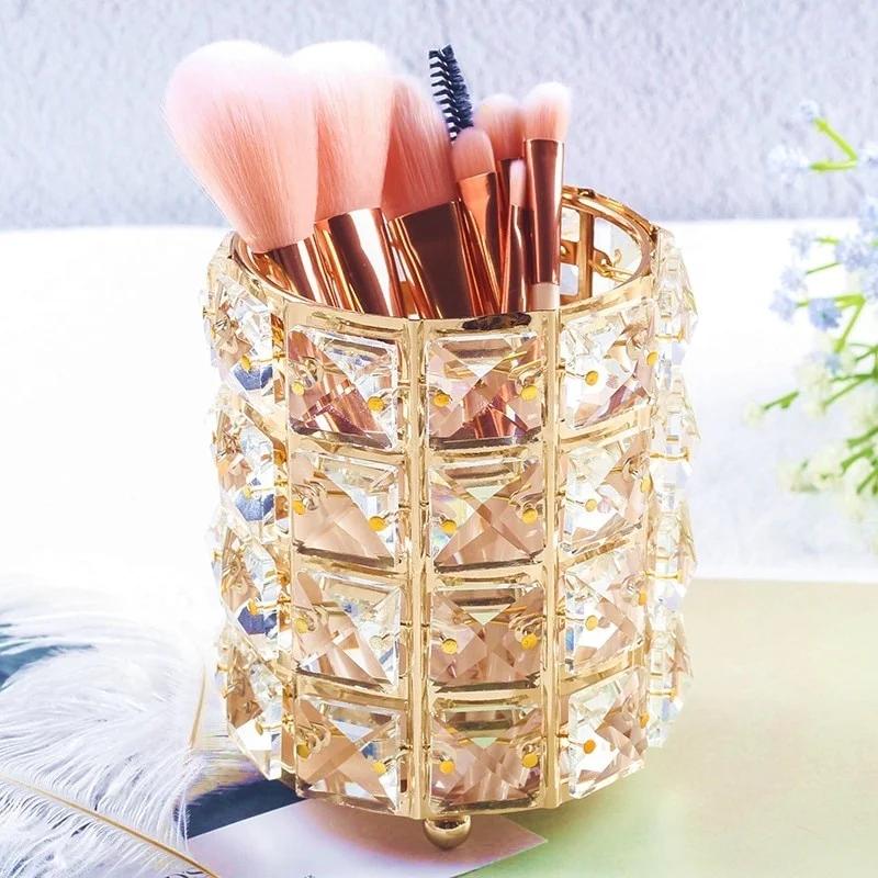 Crystal Makeup Brush Eyebrow Pencil Storage Tube Jewelry Storage Container Metal Storage Box European Style Cosmetic Organizer
