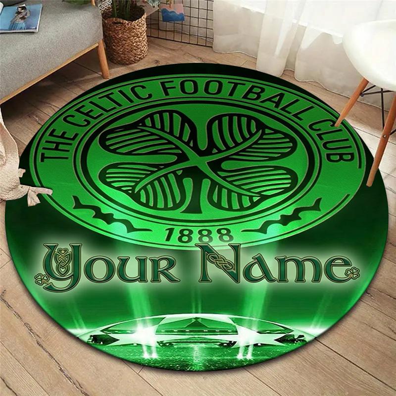 Celtic FC Wappen Benutzerdefinierter Name Runder Teppich Teppich für Wohnzimmer Schlafzimmer Sofa Spielzimmer Dekor Rutschfeste Bodenmatte