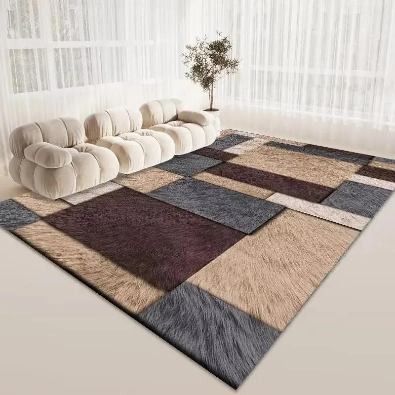 Nordischer brauner Druckteppich für Wohnzimmer Schlafzimmer Dekor Zuhause Boden Große Größe Matte Rutschfest Couchtischbereich Teppich Badezimmer Fußmatte