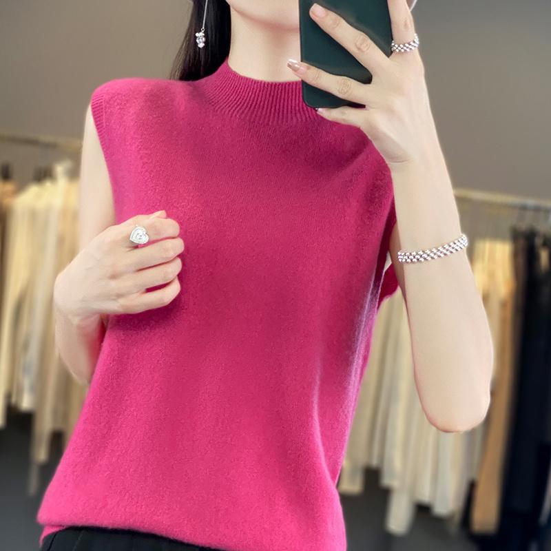 Women Tank 100% Wool Sleeveless MODERN NEW SAGA Spring Autumn T-shirt Turtleneck Knit Wool Top Soft Basic Vest Female
