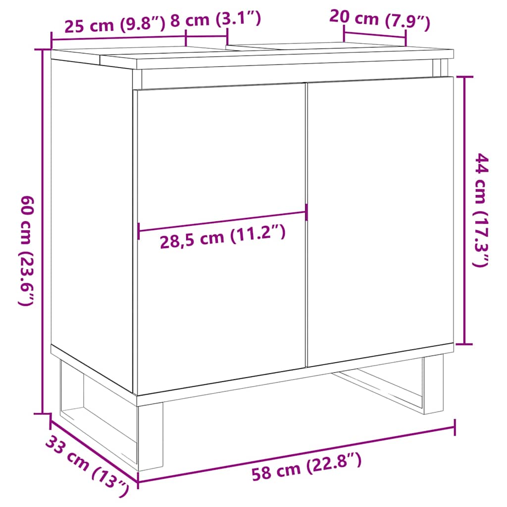Bathroom Cabinet with Rustic Wood Look 58 x 33 x 60 cm Engineered Wood
