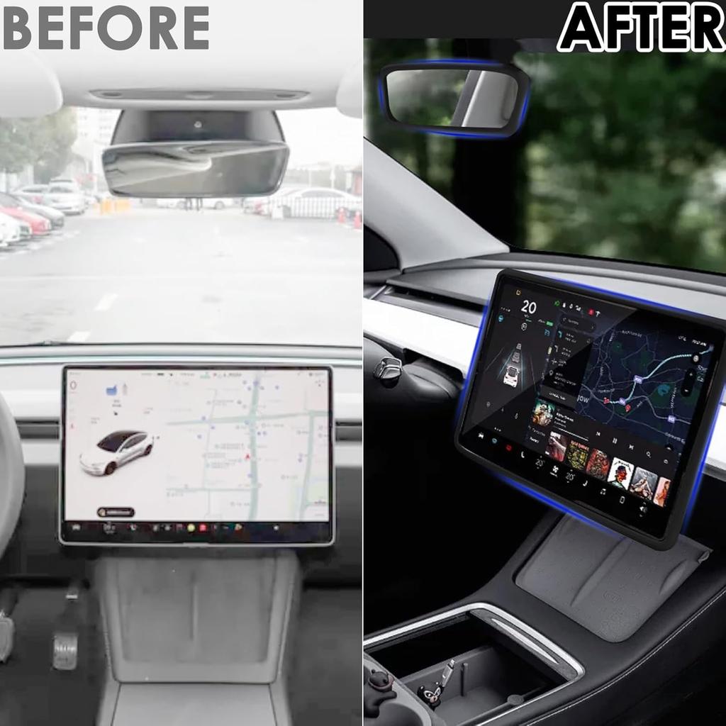 2PCS Protector Trim Frame for Tesla Model 3 Model Y Central Control Screen Cover Rearview Mirror Cover Silicone Center Console