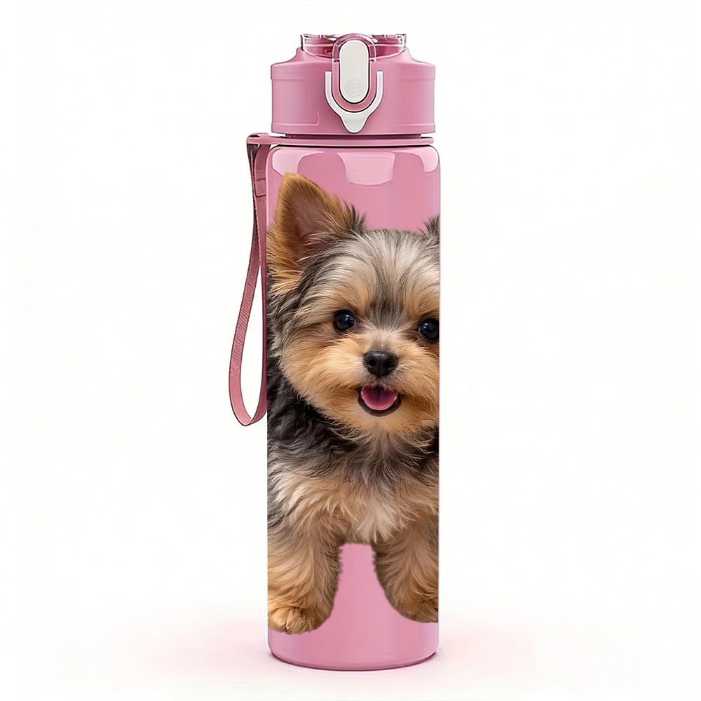 1PC Short Hair Yorkie Puppy Portrait 750ml Color Plastic Sports Water Bottle Leakproof Flip Straw Lid Suitable for Sports Office Home Use