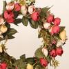 Rose Floral Twig Wreath Handmade Rose Flower Door Wreath with Green Leaves