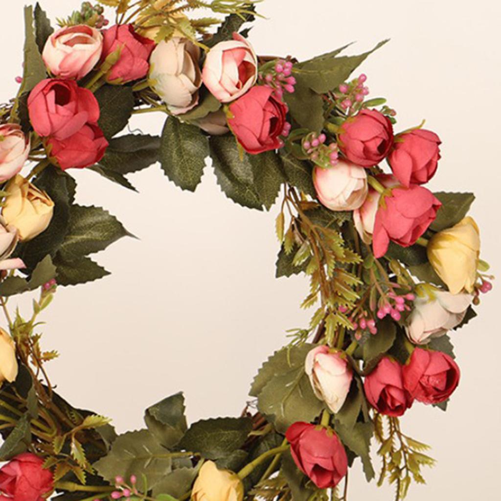 Rose Floral Twig Wreath Handmade Rose Flower Door Wreath with Green Leaves