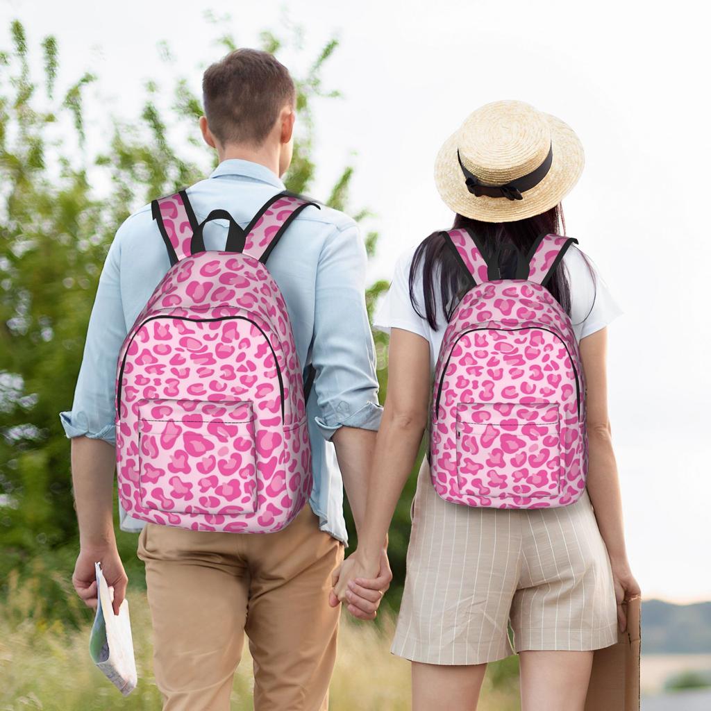 Pink Leopard Print Backpack for Men Women Casual High School Business Daypack Cheetah Animal Laptop Shoulder Bag Sports