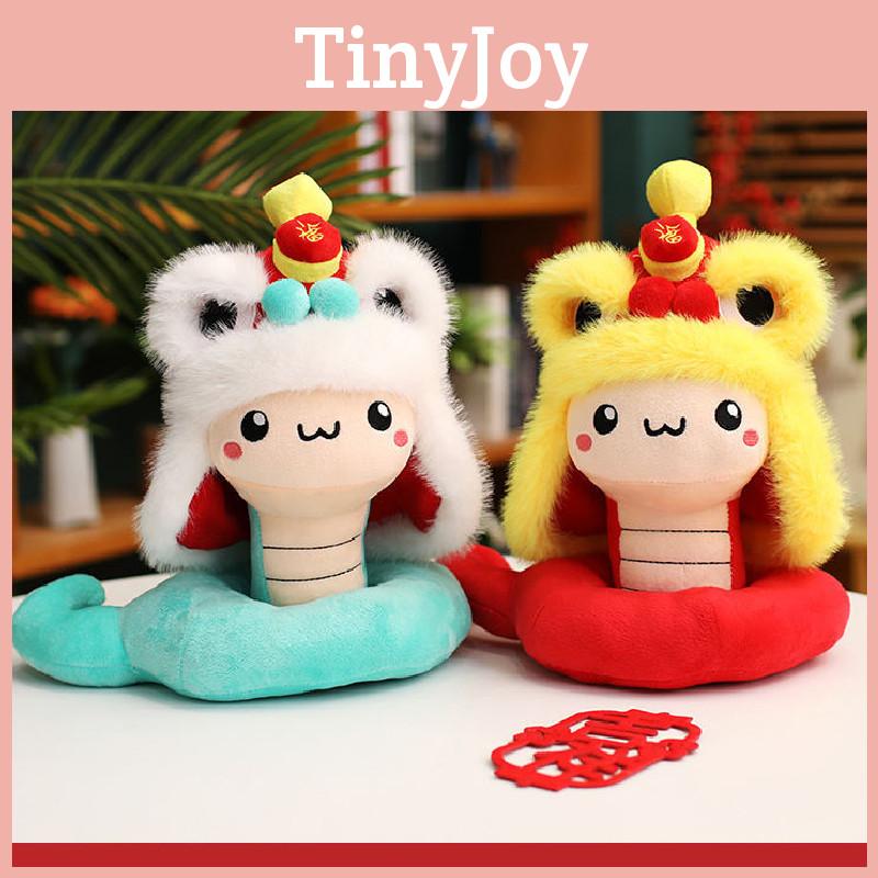 New Year Chinese Mascot Snake Plush Toy Wear Hat Stuffed Doll Room Gift Decor