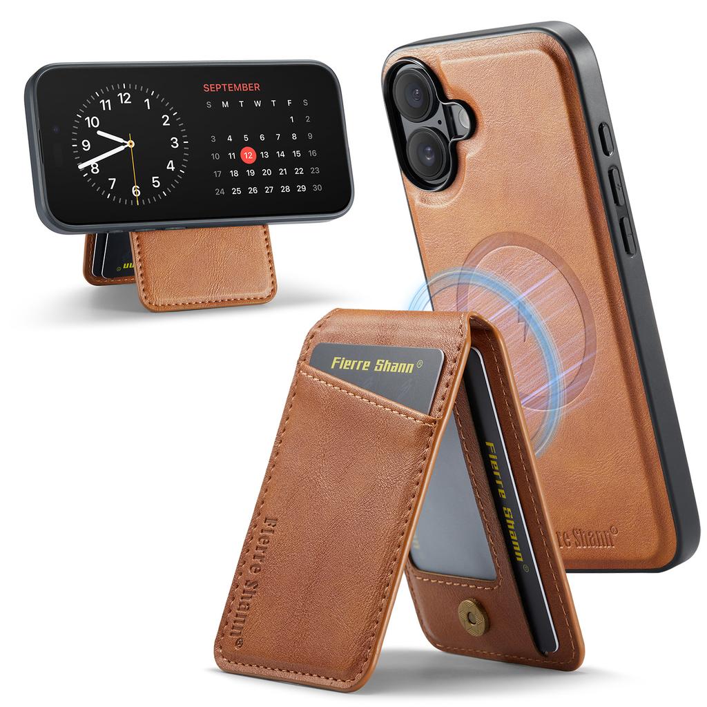 FIERRE SHANN 025 Style For iPhone 16 Case Leather+TPU Detachable Card Slots Phone Cover