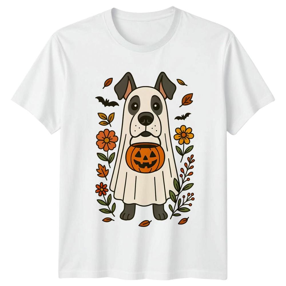 Ghost Dog Halloween Pumpkin Floral Unisexs TShirt Halloween Gift For Her S