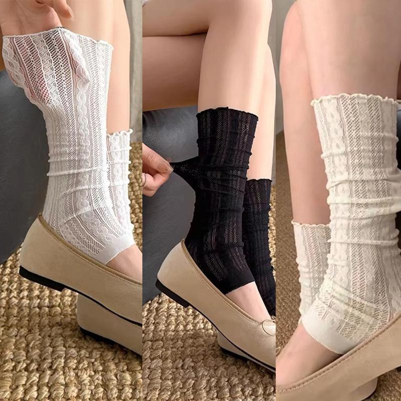 

3 Pairs Leg Warmers Summer Thin Sweet Ballet Style JK Lolita Twist Pattern Long Socks Minimalist Jacquard Stacked Leg Covers One Size