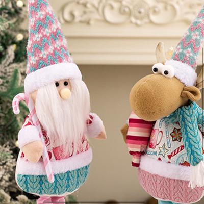 Retractable Christmas Doll with Retractable Legs Pink Santa Claus Snowman Elk Standing Doll for Home Display and Festive Window