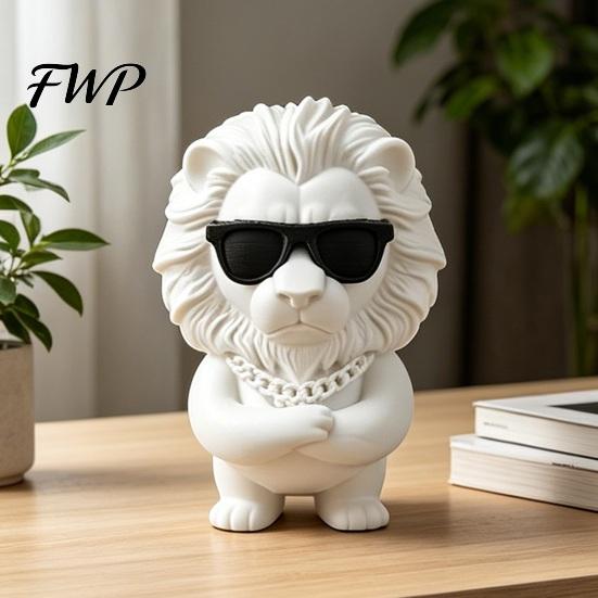 Trendy Desktop Toy 3D Printed Lion Figurine Funny Cool Statue with Sunglasses Figure Collectible Ornament for Home Office Executive Desk Decor