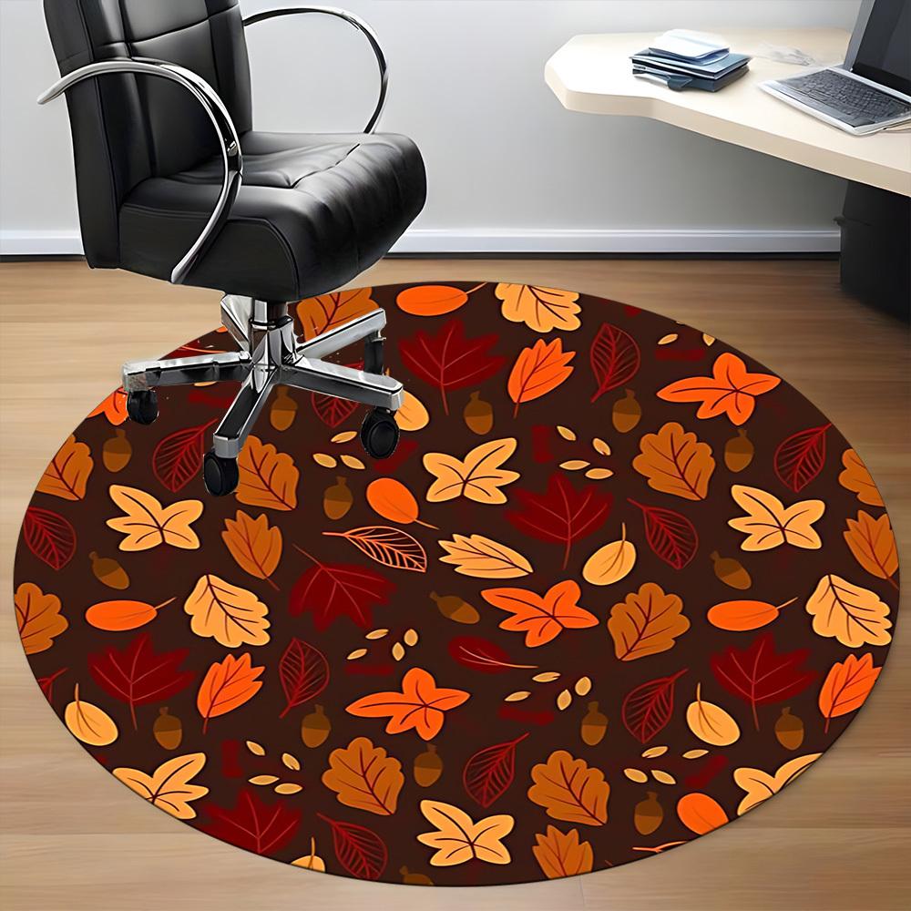 1pc Autumn Leaves Office Round Area Rug,  Mat Suitable For Office, Under Office Chairs Bedroom Living Room Home Decor, Room Deco