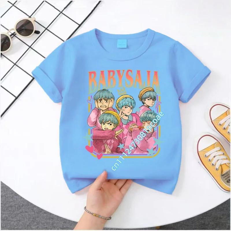 K-pop Demon Hunter Cartoon T-shirt, Summer Polyester T-shirt, Saja Children's Set, Gift, Baby and Children's Clothing for Summer