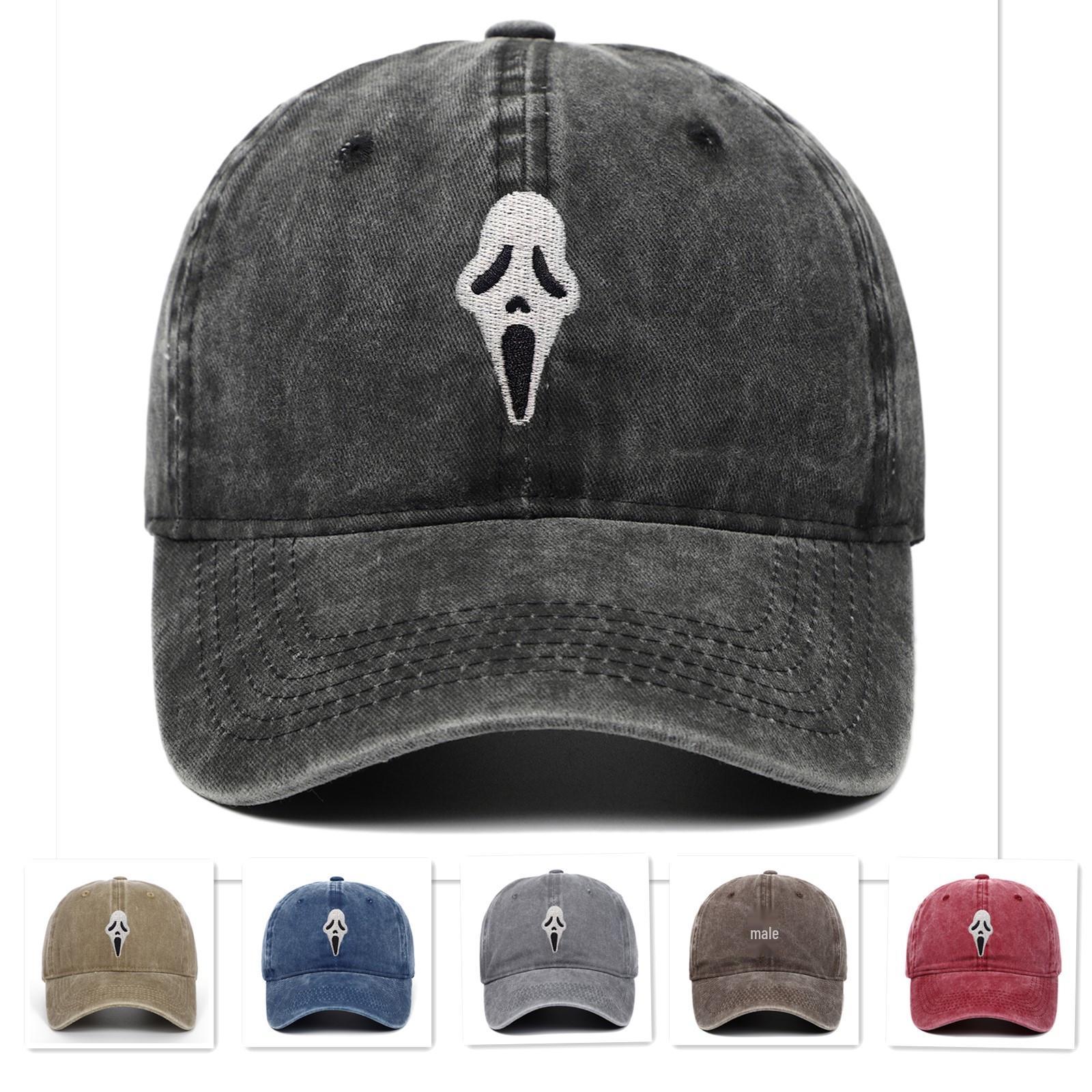 

Halloween Skull Embroidered Distressed Baseball Cap for Men and Women Adjustable хакі