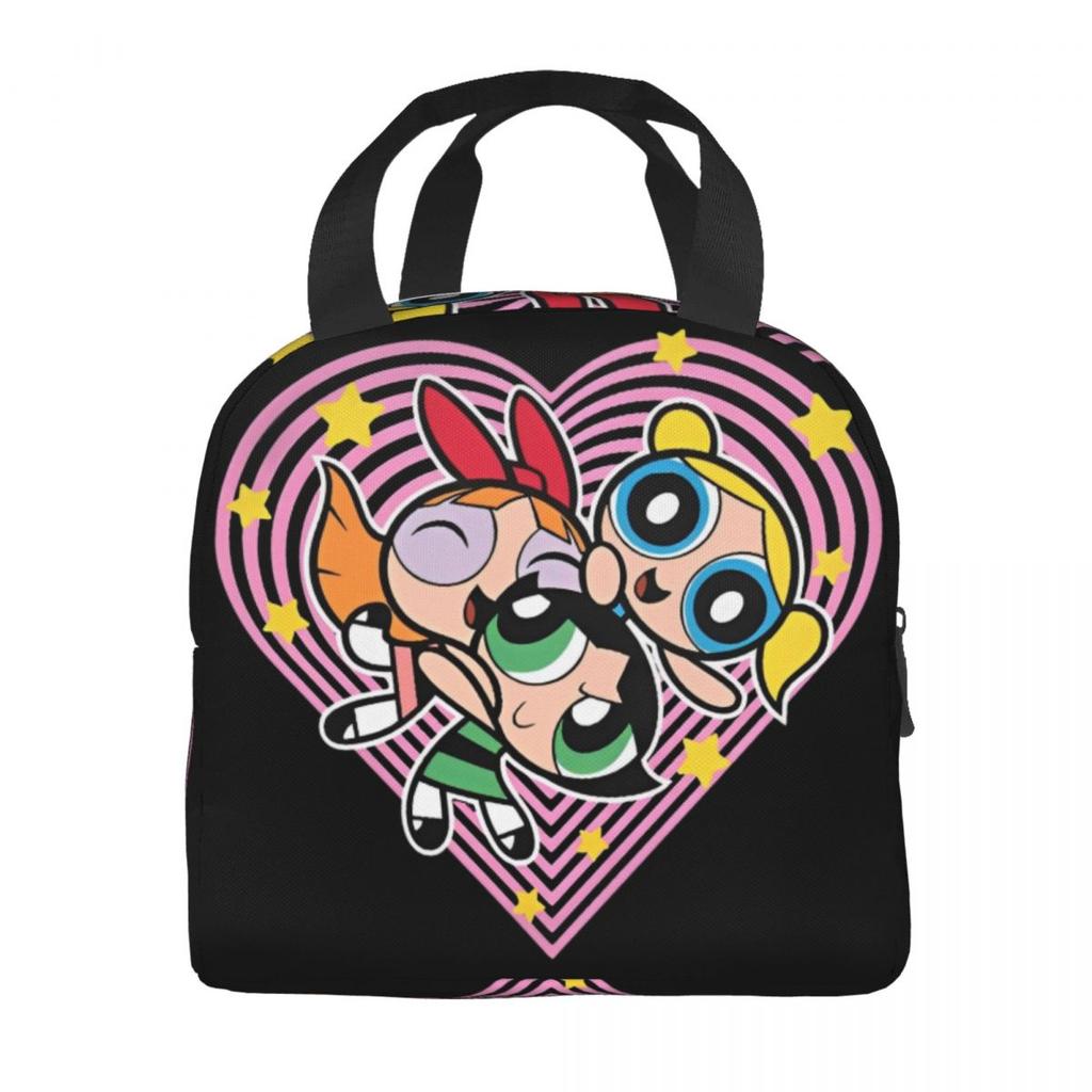 P-PowerPuffs Cartoon Accessories Insulated Lunch Bags For Work Food Storage Bag Portable Cooler Thermal Bento Box