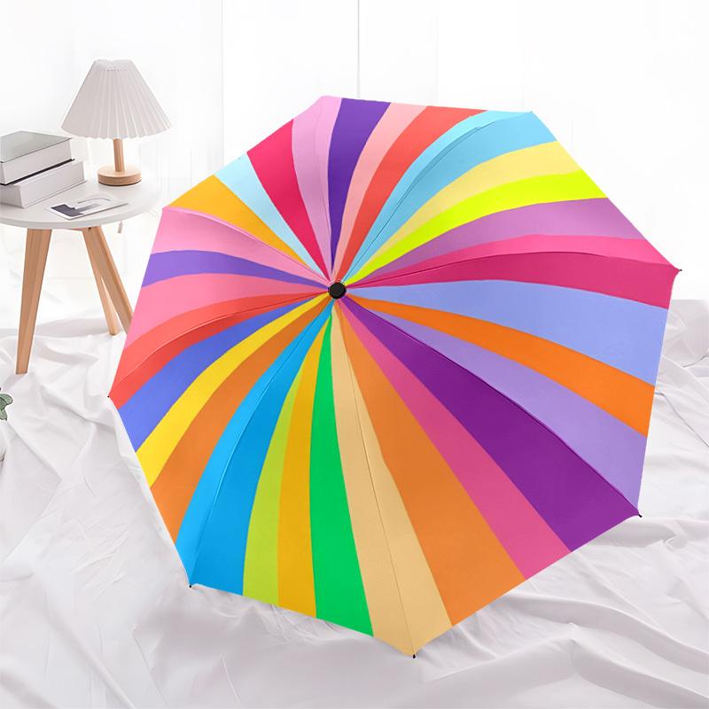 1pc Color Wheel Rainbow Colors Automatic Folding Umbrella - Design, Durable Iron Frame for Travel, Outdoor, Beach Fashion Accessory A0920003