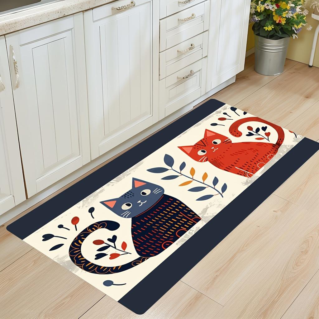 1Pcs  Cat Pattern Floor Mat Modern Kitchen Polyester Rug Non-Slip Colorful Indoor Carpet, For Home Bathroom Bedroom Living Room Decor