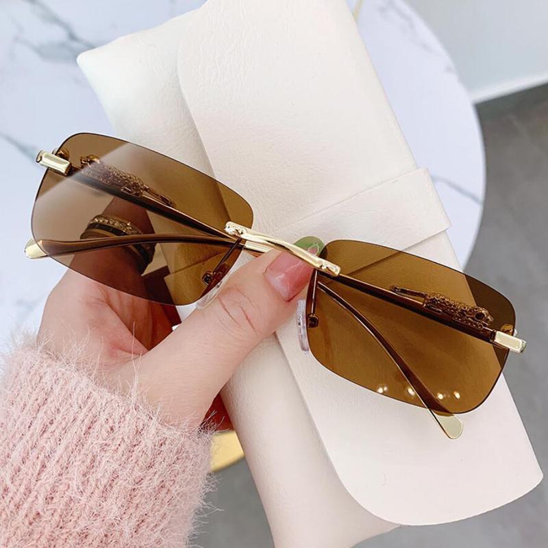Luxury Brand Leopard Rimless Square Sunglasses Women Fashion Frameless Shades Female UV400
