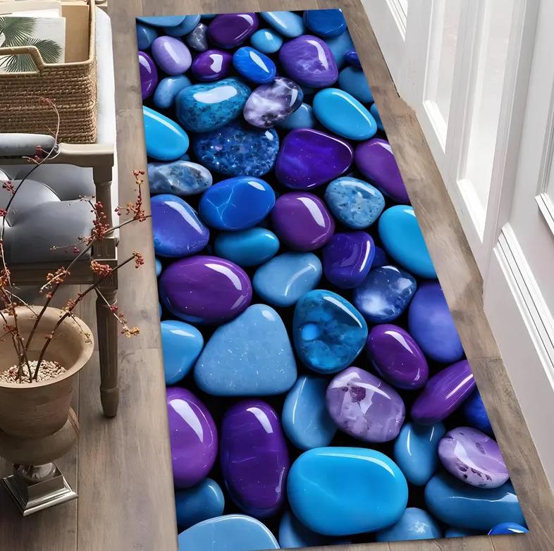 Colorful Pebble Pattern Runner Rug 3D Visual Illusion Carpet Stone Print Non-Slip Mat for Bedroom Living Room Hallway Home Decor