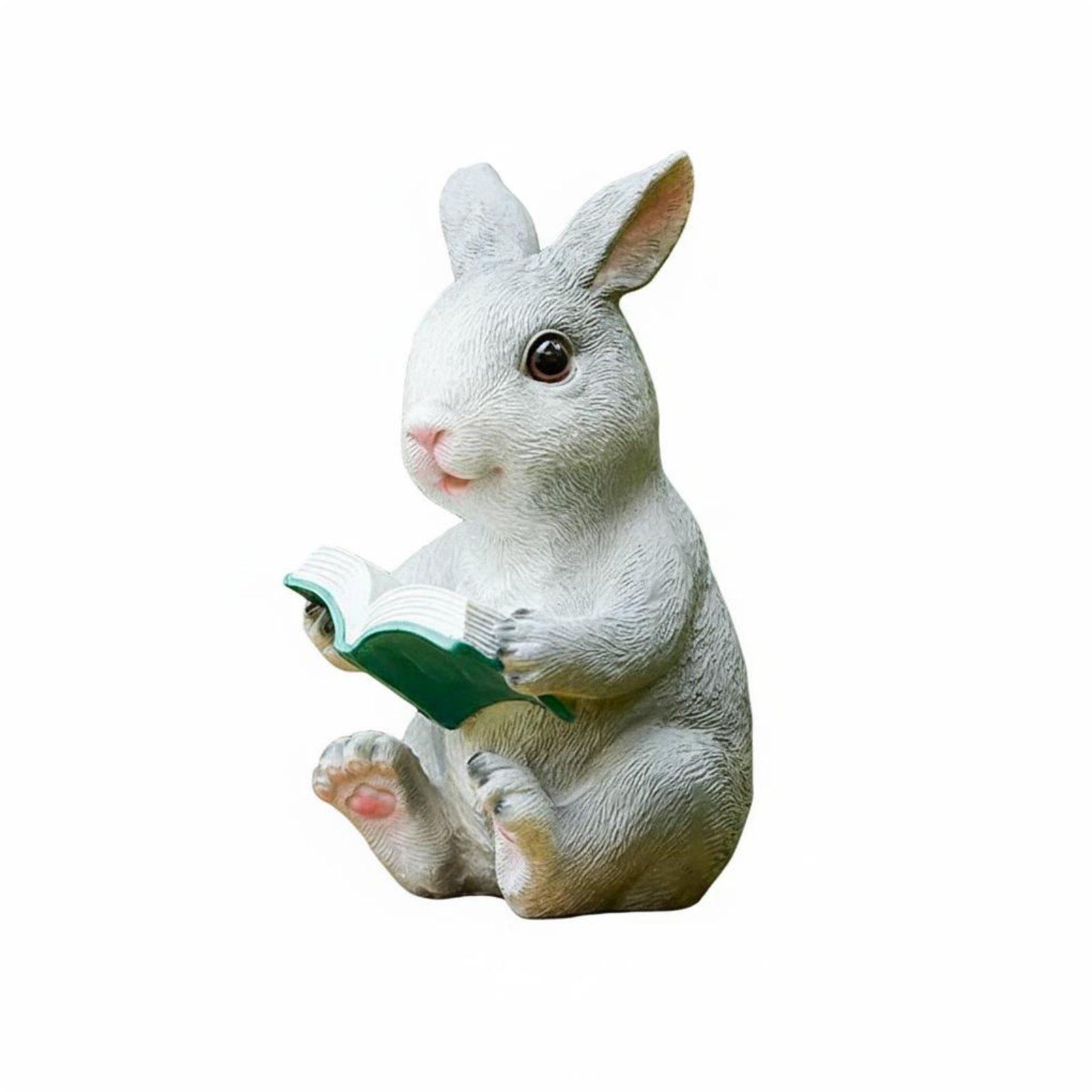 Resin Garden Hare Adorable Design Hare Garden Decoration Cute Hare Figurine Hand-Painted Book-Loving Hare Statue for Lawn, Patio