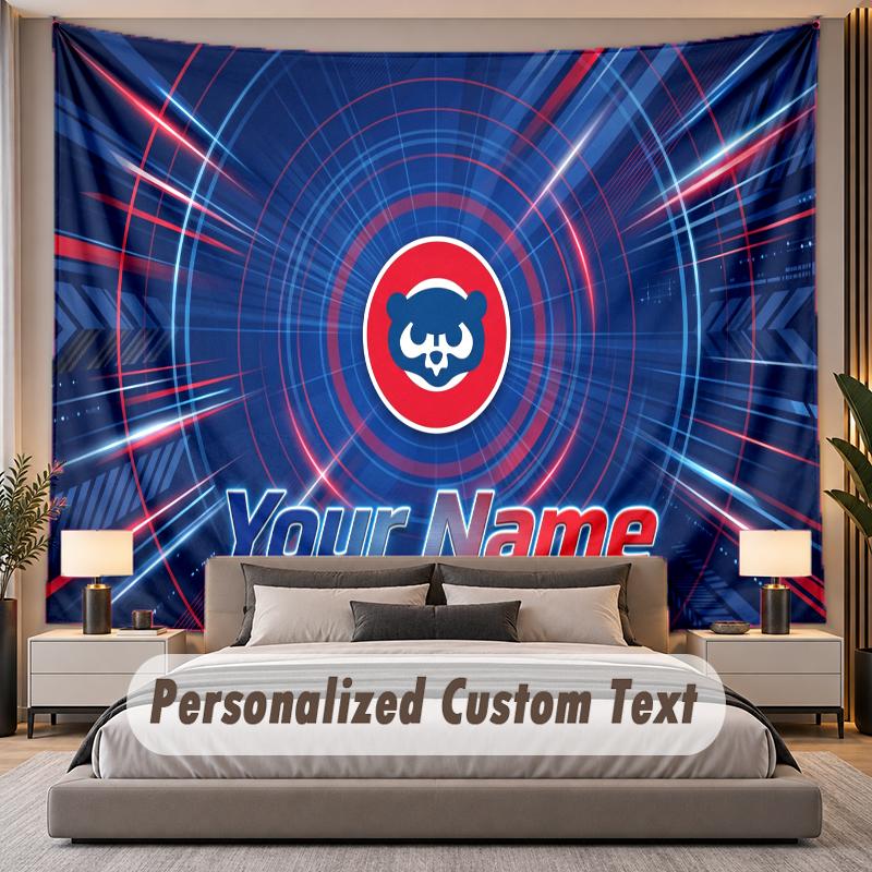 Custom Name Text Tapestry Chicago Cubs Personalized Polyester Wall Tapestry For Bedroom And Room