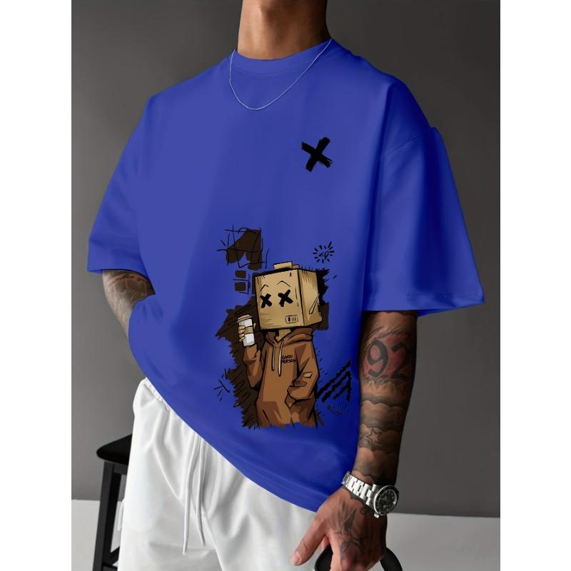 European and American Summer Men's Fashion Cartoon Graffiti Printed Comfortable Breathable Round Neck T-shirt Outdoor Street Top