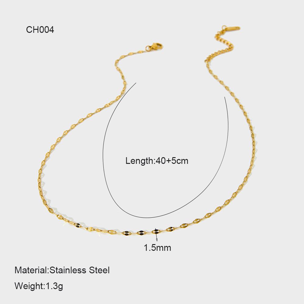 Simple Electroplated 18K Gold Stainless Steel Basic Necklace Color Retention Waterproof DIY Versatile Chain Accessories
