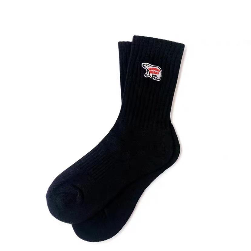 Trendy Polar Bear Embroidery Mid-Calf Cotton Socks for Men & Women - Thickened Terry Bottom, Japanese Style, Sportswear