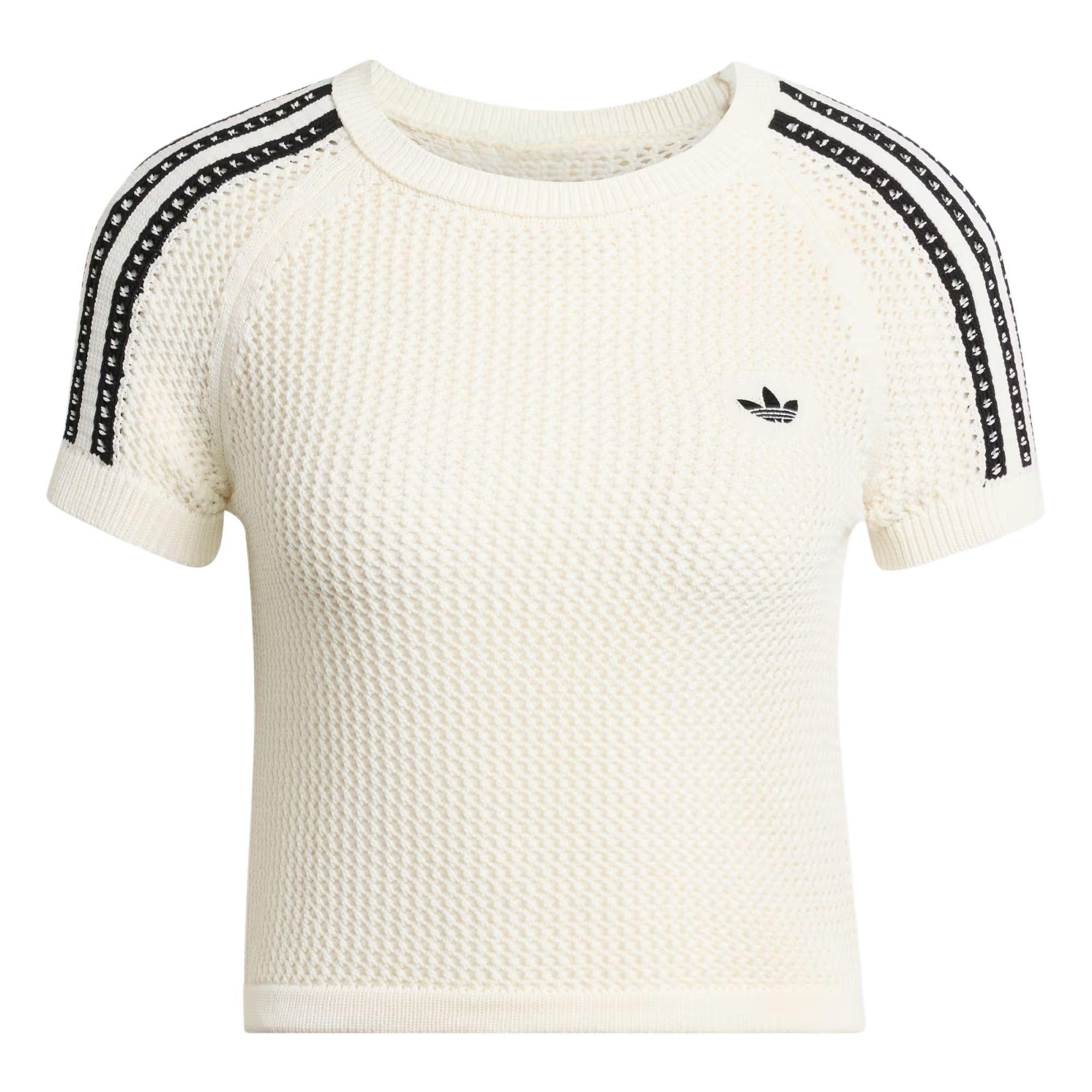 Adidas Originals Cali Tee Knitted Crochet Slim Fit Short Sleeve T-Shirt Women Tops KE0200 S