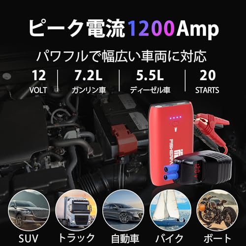 FISHERFANS FF7 MINI Car Motorcycle Jump Starter Large Capacity 16500mAh Small and Lightweight 12V Peak Current 1200A QDSP Booster Technology Comp