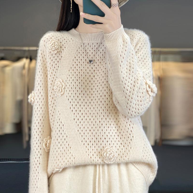 

Женский свитер 100% шерсть MODERN NEW SAGA O-образный вырез трикотажный пуловер толстые зимние джемперы женские трикотажные топы M бежевый