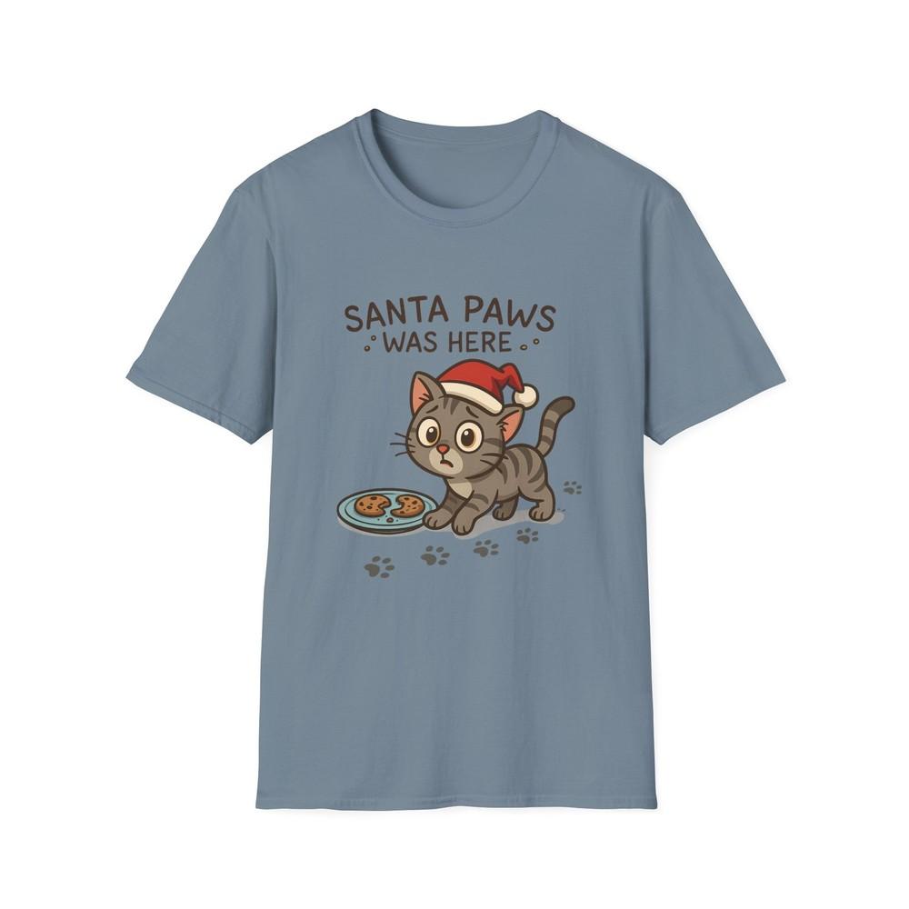 

Unisex Softstyle T-Shirt Santa Paws Was Here Funny Christmas Cat Cookie Holiday M