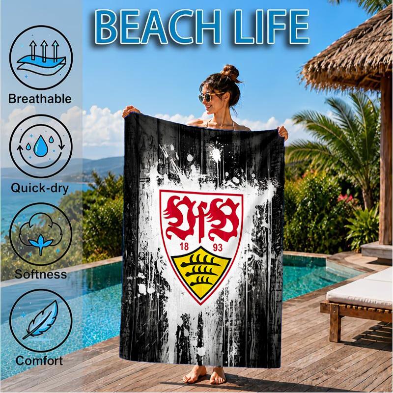Asciugamano da Spiaggia in Microfibra Stampato con Stemma Vfb Fc, Morbido e Assorbente, Asciugatura Rapida, Ideale per Viaggi Estivi, Essenziale per la Spiaggia, Piscina