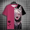 2024 Sommer neues Herren-Sommer-T-Shirt im antiken Stil, lässiger 3D-Druck, Anime-Mädchen-Rosendruck, High-End-Druck, Unisex, kurze Ärmel