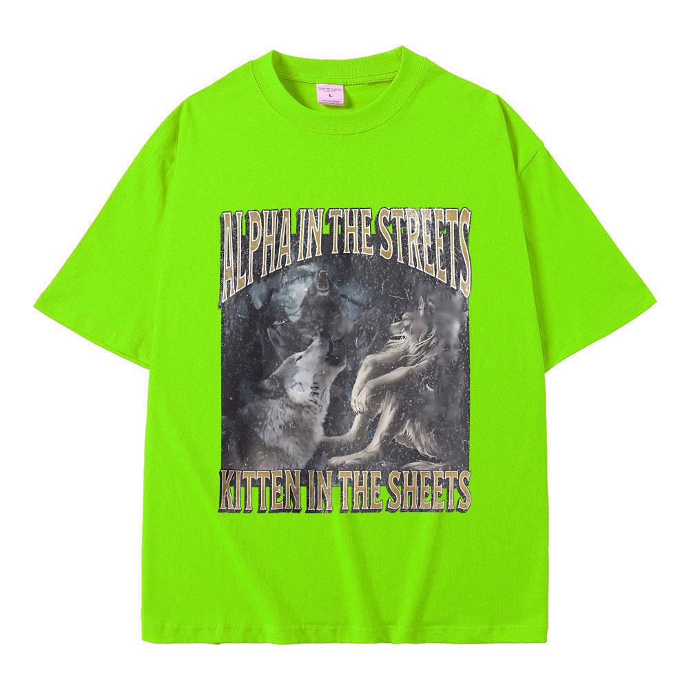 

Альфа на улице, котенок в постели, смешная футболка с мемом про оборотня, мужская, женская, повседневная, оверсайз, уличная одежда, мужская модная футболка 4XL
