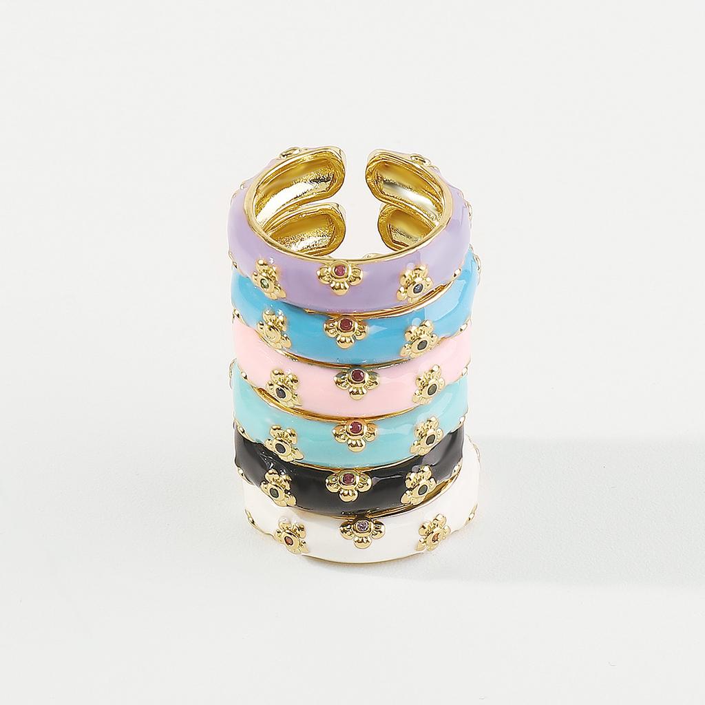 Trendy and Cute Flower Copper Plated Open Ring for Women