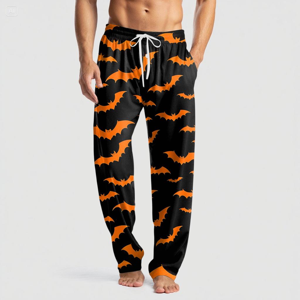 Men's Knitted Halloween Print Pocket Casual Pants Pajama Pants
