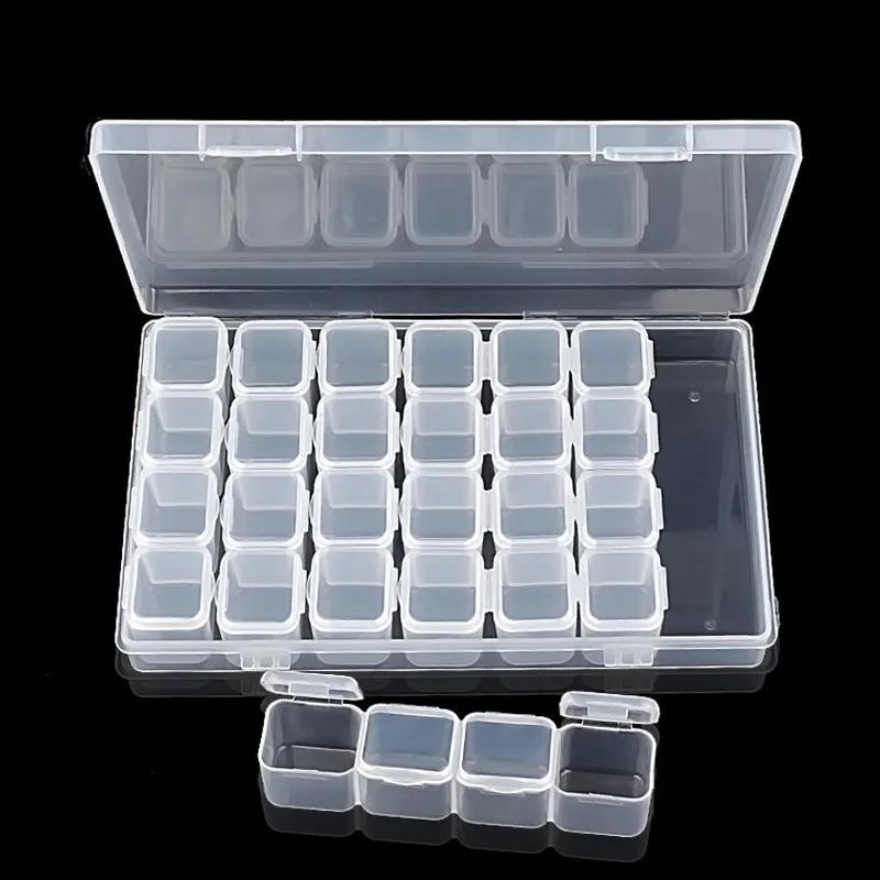 28/56 Grids Storage Box Transparent Jewelry Box Ring Earring Organizer DIY Diamond Painting Kit Rhinestone Beads Storage Case