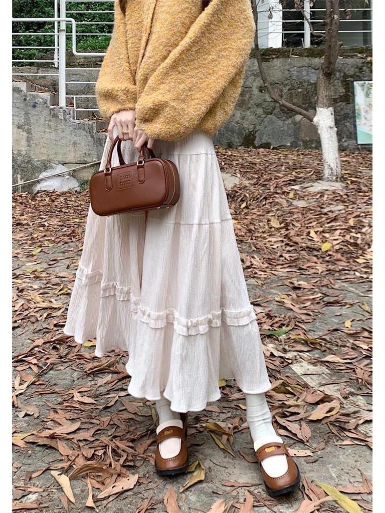 Corduroy Girly Style Long Slimming Cake Skirt - Autumn/Winter Collection