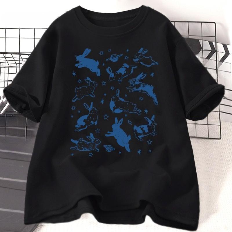 Bunnies In Space T Shirt Funny Bunny Tshirt Oversized Graphic Retro Tshirt Unisex WOMEN Sportswear Tops Tees Short Sleeve Clothes