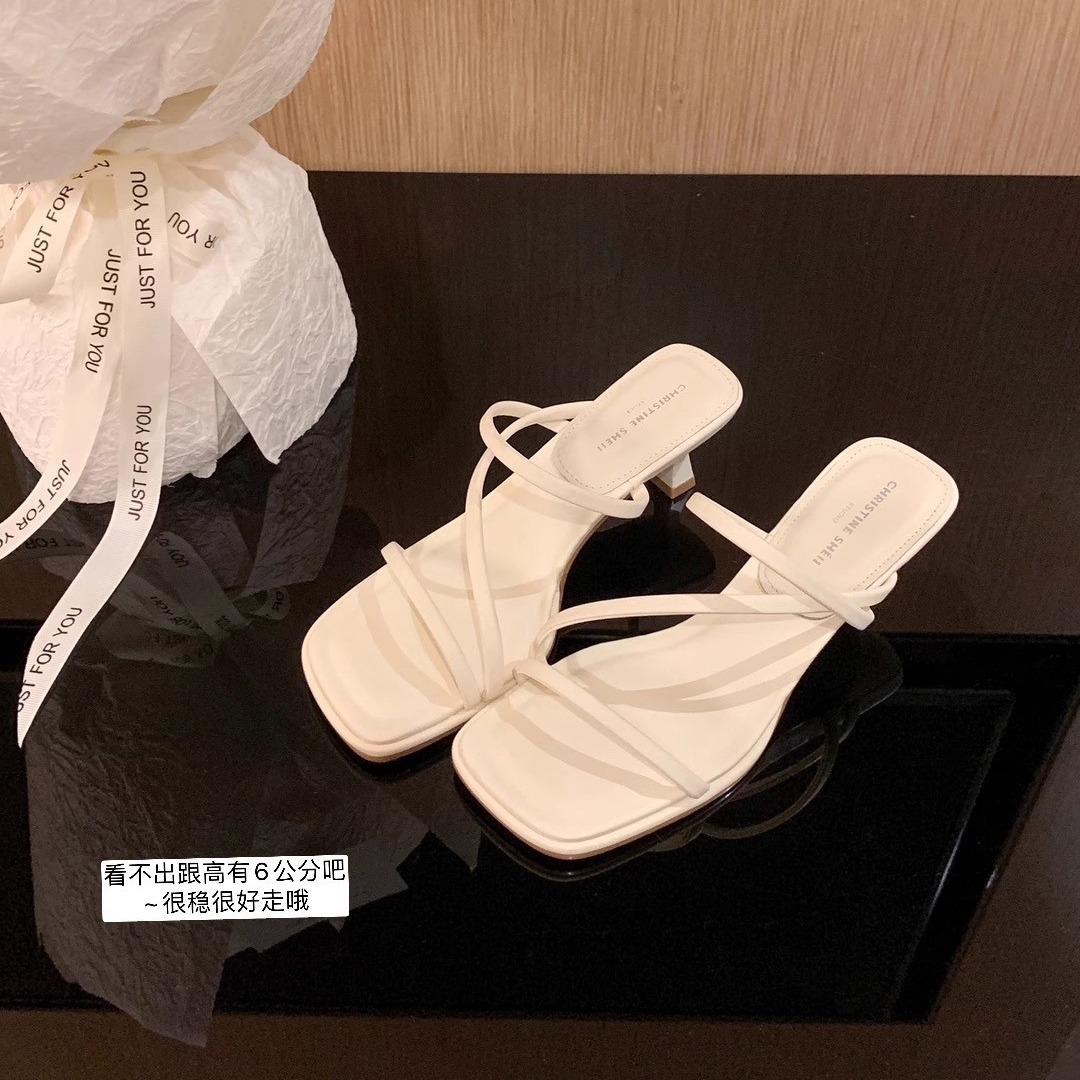 

Обувь корейская квадратная голова тонкий ремешок на высоком каблуке котенок и сандалии женские тапочки верхняя одежда лето 40