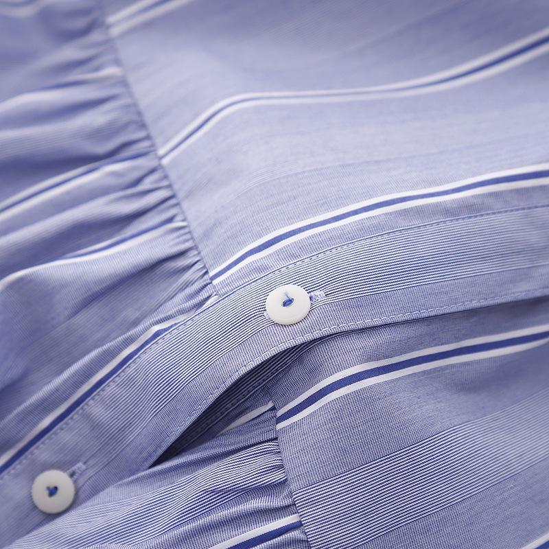 2025 Spring New Round Neck Short-sleeved Cardigan Dress Women's Small Striped Medium and Long Shirt Skirt