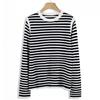 Loose Fit Striped Black & White Patchwork Long Sleeve T-shirt - Korean Style, Casual Plus Size Base Top for Autumn