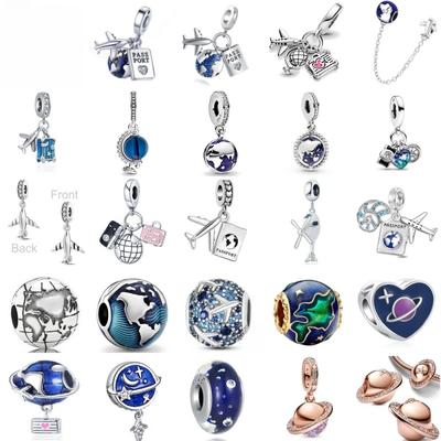 Esfera do Plano da Terra Azul Cobre Amor Viagem Charme Perigoso Contas Adequadas Para Pulseira Europeia Original Colar Joias