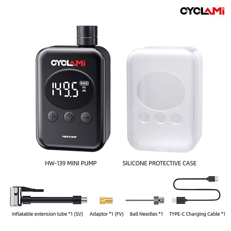 CYCLAMI 150 Psi High-Pressure Air Inflator Bicycle Electric Inflation Pump Bike Mini Portable Pump With Digital Gauge Display Black Air Pump